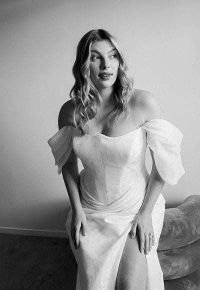 Sculpted Sheath Gown With Detachable Sleeves by Hera Couture