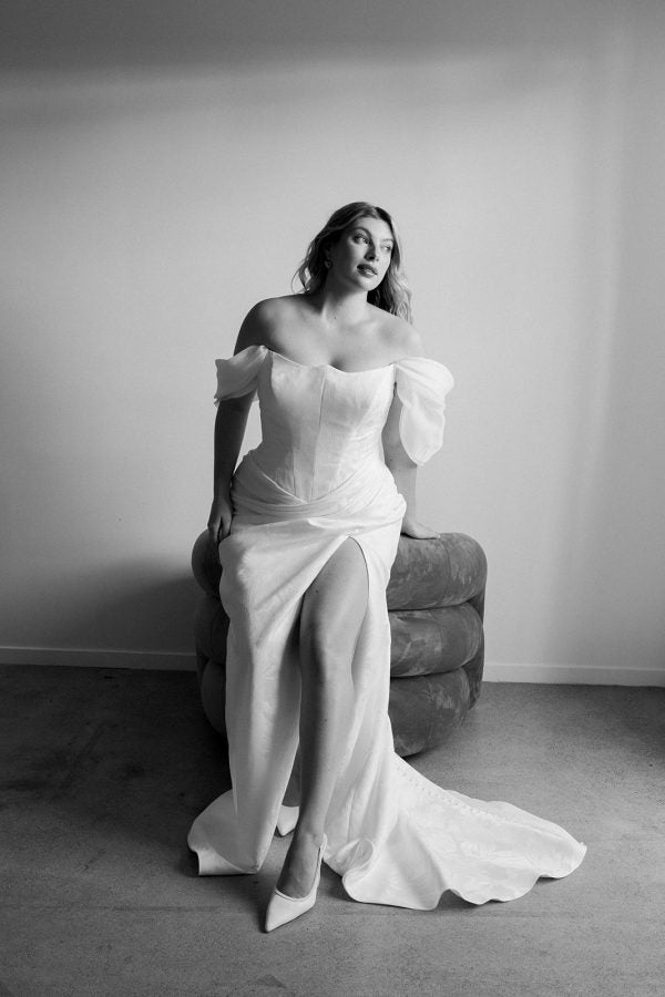 Sculpted Sheath Gown With Detachable Sleeves by Hera Couture - Image 3