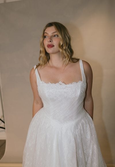 Sparkle Lace A‑Line Gown With Pleated Tulle And Square Neckline by Hera Couture - Image 2