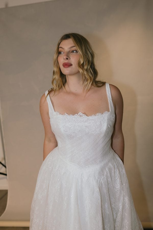 Sparkle Lace A‑Line Gown With Pleated Tulle And Square Neckline by Hera Couture - Image 2