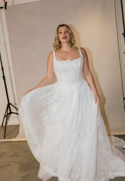 Sparkle Lace A‑Line Gown With Pleated Tulle And Square Neckline by Hera Couture