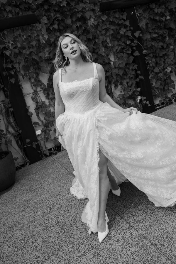 Sparkle Lace A‑Line Gown With Pleated Tulle And Square Neckline by Hera Couture - Image 3