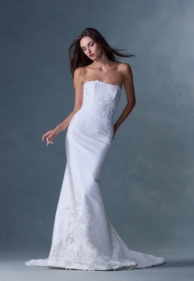 Strapless Fit‑and‑Flare Gown With Lace Appliqués by Heritage by Ines Di Santo