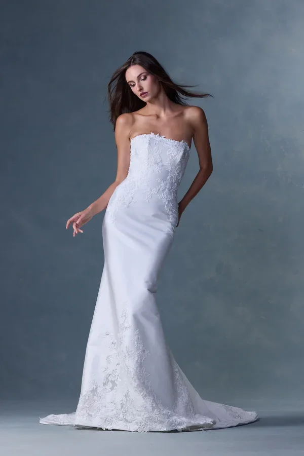 Strapless Fit‑and‑Flare Gown With Lace Appliqués by Heritage by Ines Di Santo - Image 1
