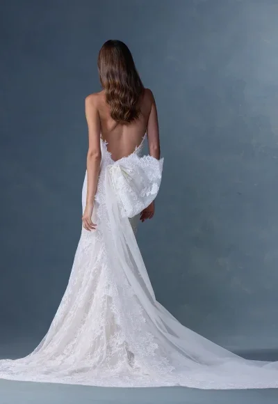 Lace Strapless Fit-and-Flare Gown With Bow Detail by Heritage by Ines Di Santo - Image 2