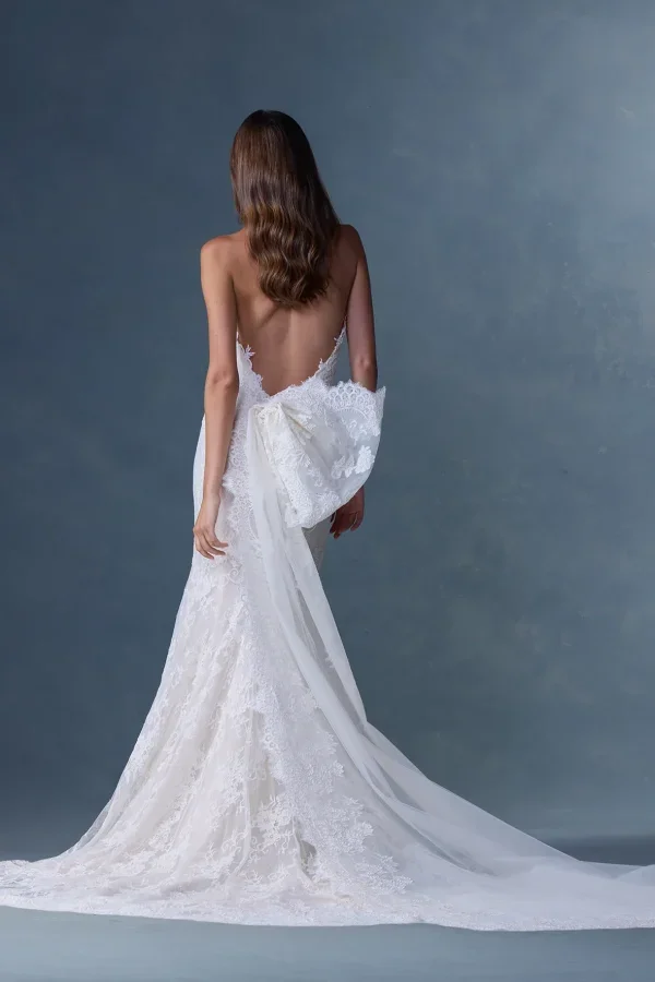 Lace Strapless Fit-and-Flare Gown With Bow Detail by Heritage by Ines Di Santo - Image 2