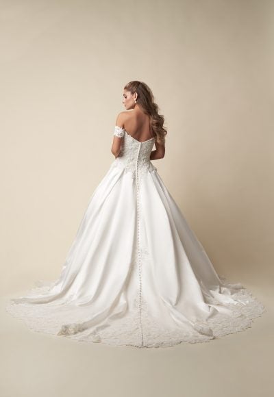 Regal Off-The-Shoulder Embellished Satin Ball Gown With Buttons by Danielle Caprese - Image 3