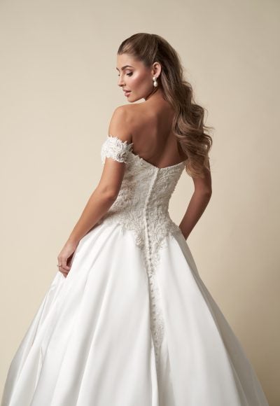 Regal Off-The-Shoulder Embellished Satin Ball Gown With Buttons by Danielle Caprese - Image 4