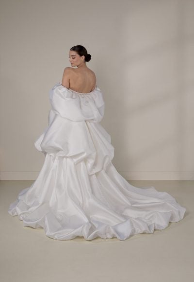 Embellished Lace Sheath Wedding Dress With Detachable Shawl And Overskirt by Martina Liana Luxe - Image 6