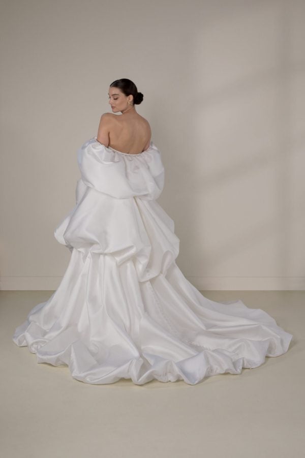 Embellished Lace Sheath Wedding Dress With Detachable Shawl And Overskirt by Martina Liana Luxe - Image 6