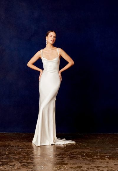 Chic And Simple Silk Satin Sheath Wedding Dress With Bows by Savannah Miller