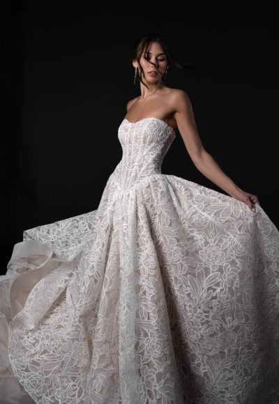 Romantic And Modern Laser-Cut Lace Basque-Waist Ball Gown by Martina Liana - Image 3