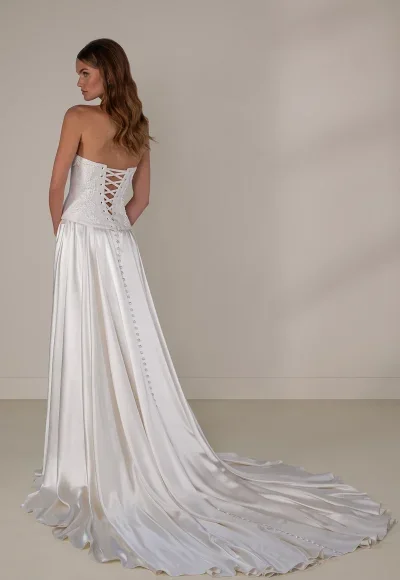 Beaded Pearl‑Draped A‑Line Gown In Silk Satin by Martina Liana Luxe - Image 4