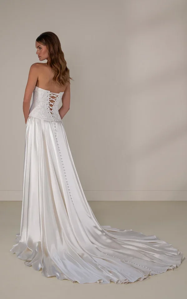 Beaded Pearl‑Draped A‑Line Gown In Silk Satin by Martina Liana Luxe - Image 4