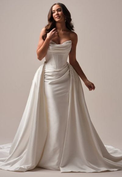 Chic Pearl-Embellished Fit-And-Flare Wedding Dress With Overskirt by Maggie Sottero
