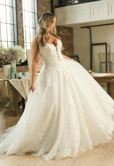Plus-Size Strapless Sparkly Lace A-Line Wedding Dress With Buttons by Maggie Sottero - Image 2