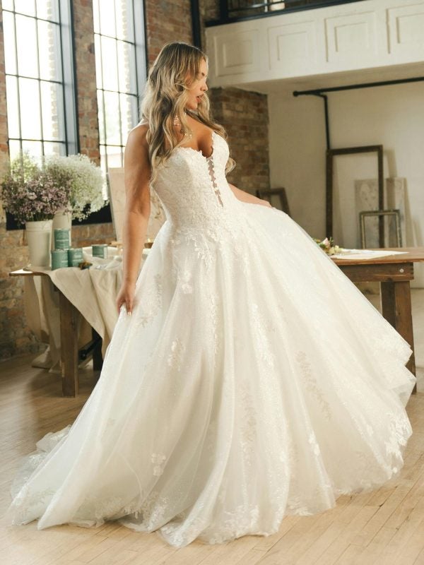 Plus-Size Strapless Sparkly Lace A-Line Wedding Dress With Buttons by Maggie Sottero - Image 2