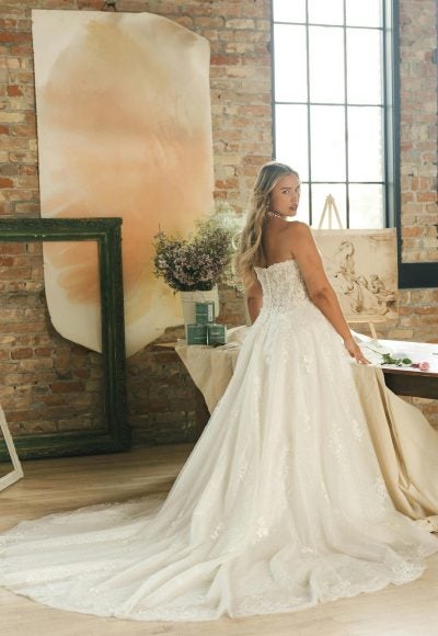 Plus-Size Strapless Sparkly Lace A-Line Wedding Dress With Buttons by Maggie Sottero - Image 3