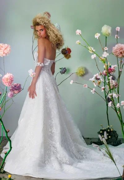 Ethereal A-Line Wedding Dress With Off-The-Shoulder Straps by Maria Farbinni - Image 3