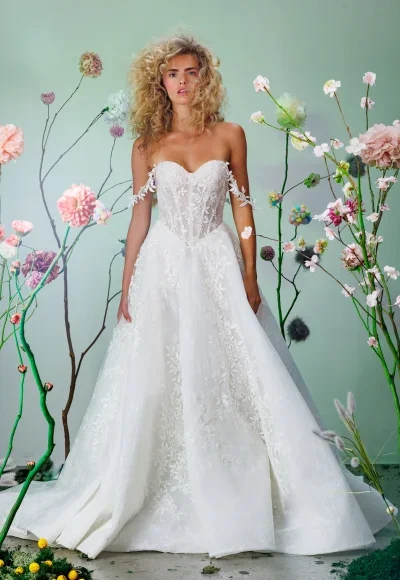 Ethereal A-Line Wedding Dress With Off-The-Shoulder Straps by Maria Farbinni