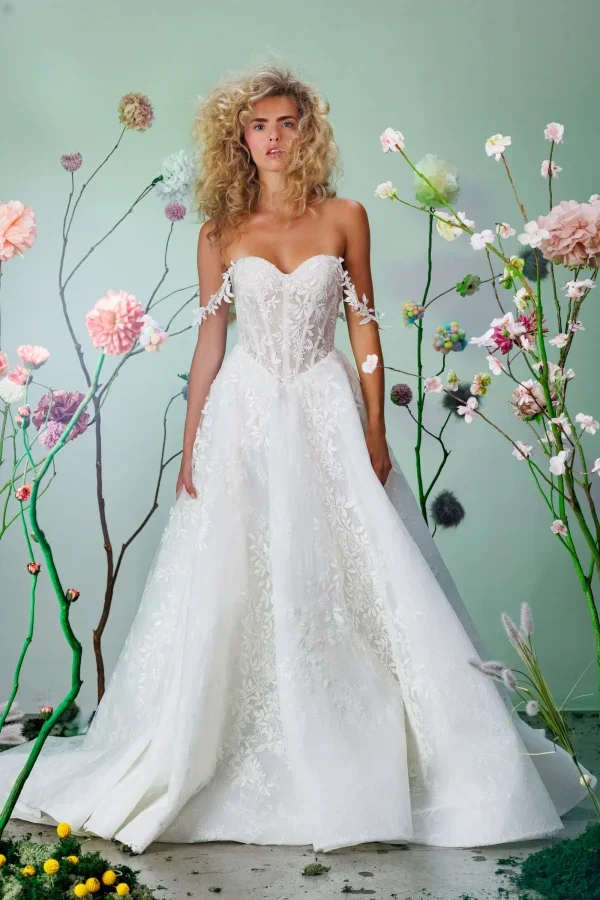 Ethereal A-Line Wedding Dress With Off-The-Shoulder Straps by Maria Farbinni - Image 1