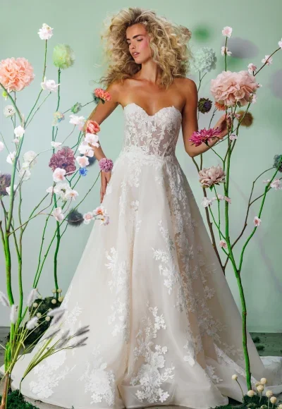 Sweet Floral A-Line Wedding Dress by Maria Farbinni