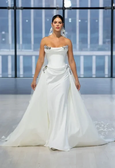 Sculpted Fit-and-Flare Wedding Dress With Embellishments by Nicole + Felicia