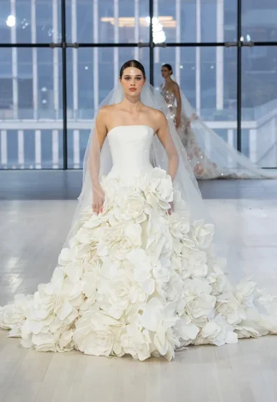 Sculpted Floral Ball Gown by Nicole + Felicia