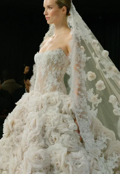 Dramatic Floral Ball Gown With Embroidered Bodice by Nicole + Felicia - Image 2