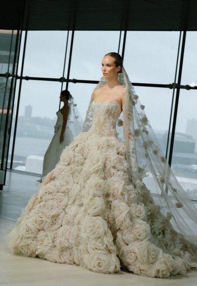 Dramatic Floral Ball Gown With Embroidered Bodice by Nicole + Felicia