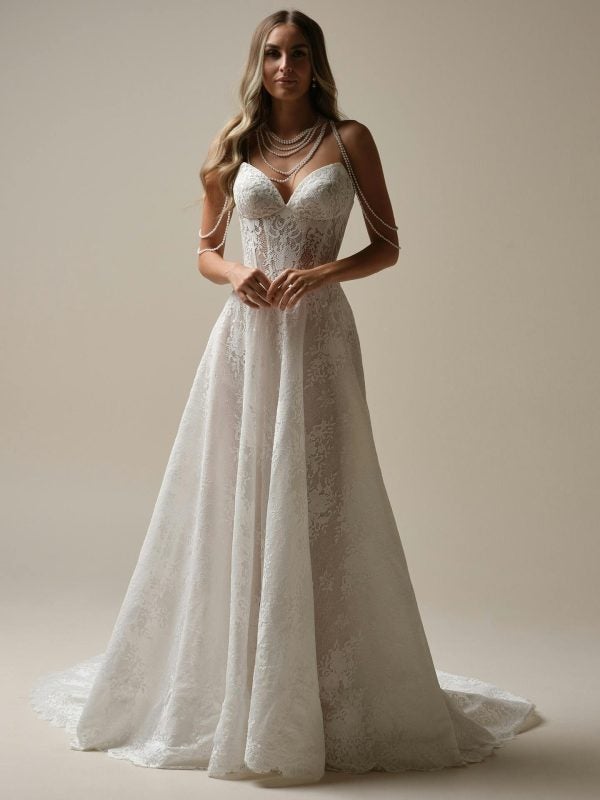Delicate Lace A-Line Wedding Dress With Detachable Sleeves by Maggie Sottero - Image 1