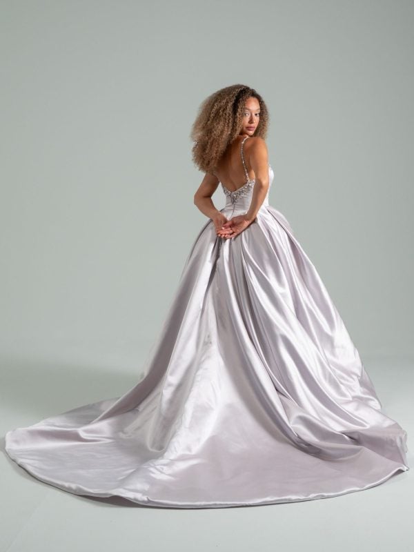 Regal And Dramatic Purple Satin Ball Gown by Hayley Paige - Image 2