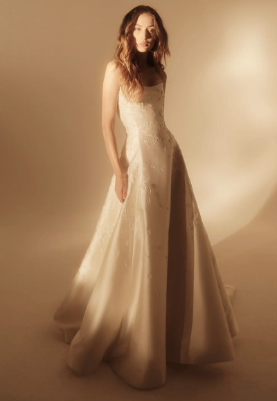 Embroidered Silk Wool A‑Line Gown With Modern Neckline by Enaura Bridal
