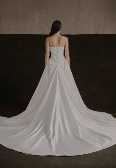 Strapless Satin A‑Line Wedding Dress With Flowing Train by Enaura Bridal - Image 3