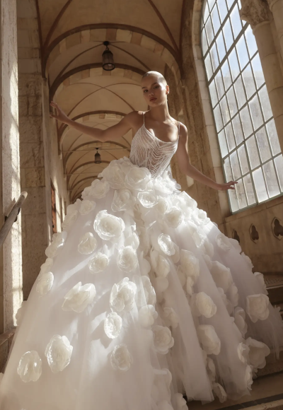 Ball Gown With Hand-Beaded Bodice And Floral Accents by Pnina Tornai