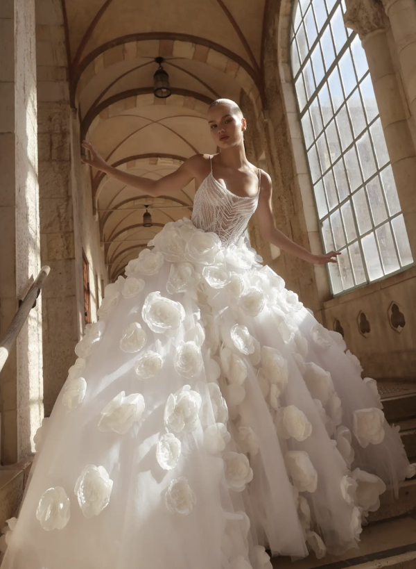 Ball Gown With Hand-Beaded Bodice And Floral Accents by Pnina Tornai - Image 1