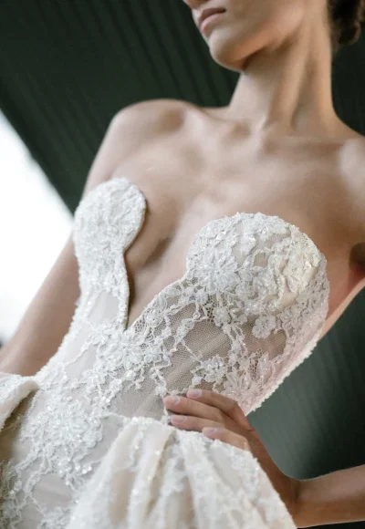 Modern Lace Ball Gown With Plunging Neckline by Senstudio - Image 2