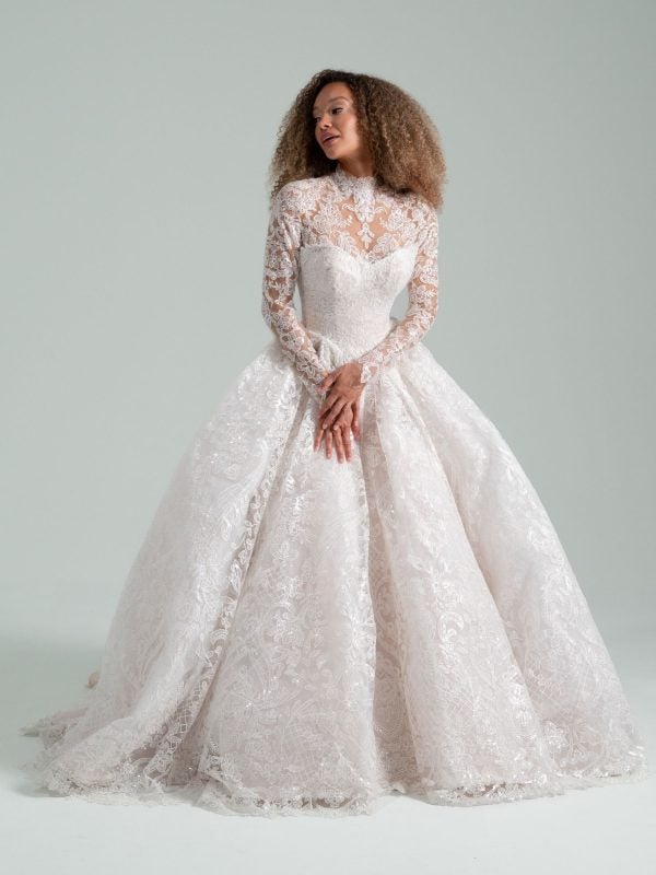 Dramatic And Romantic Sparkly Lace Ball Gown With Detachable Bolero by Hayley Paige - Image 1