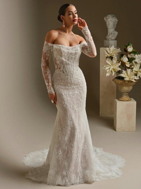 Plus-Size Modern And Unique Sheath Wedding Dress With Detachable Overskirt by Maggie Sottero - Image 5