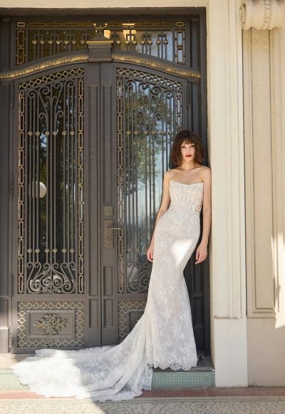 Plus-Size Modern And Unique Sheath Wedding Dress With Detachable Overskirt by Maggie Sottero