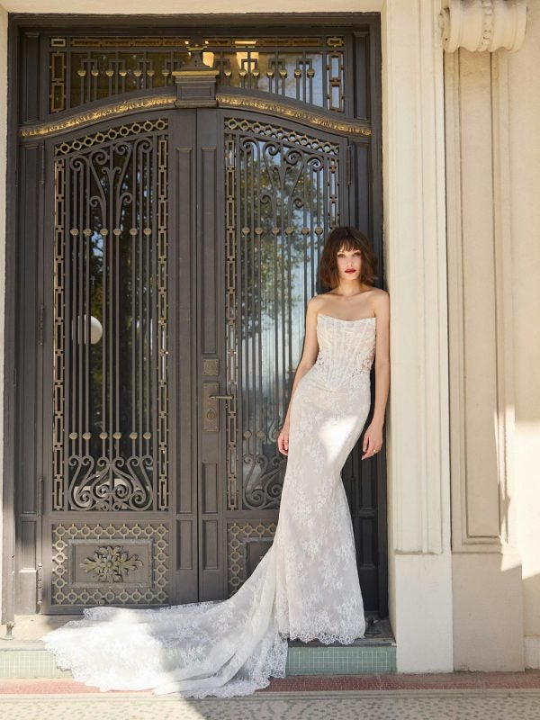 Plus-Size Modern And Unique Sheath Wedding Dress With Detachable Overskirt by Maggie Sottero - Image 1