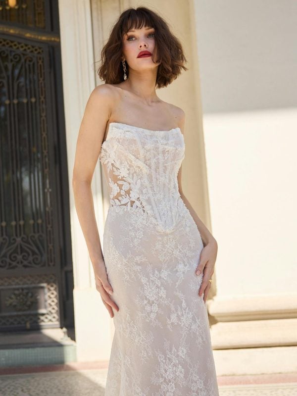 Plus-Size Modern And Unique Sheath Wedding Dress With Detachable Overskirt by Maggie Sottero - Image 3