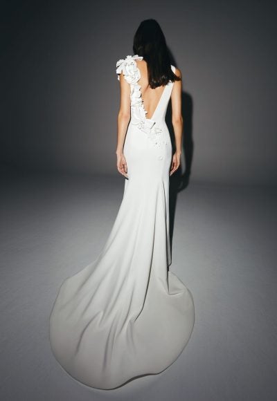 3D Floral Scoop-Neck Sheath Wedding Dress by Viktor & Rolf - Image 2