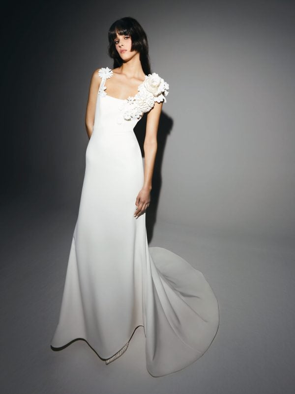 3D Floral Scoop-Neck Sheath Wedding Dress by Viktor & Rolf - Image 1