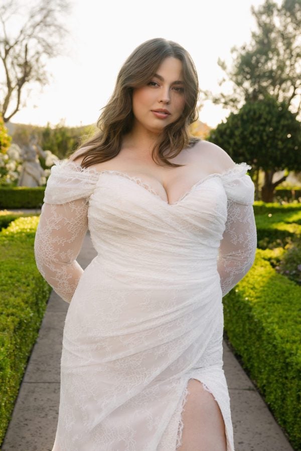 Plus-Size Romantic Lace Off-The-Shoulder Sheath Dress by Allure Bridals - Image 2