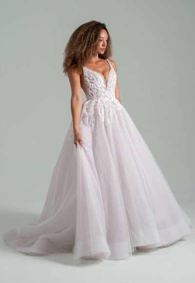 Plus-Size Ethereal V-Neck Sparkly Tulle A-Line Wedding Dress by Hayley Paige