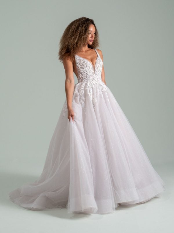 Plus-Size Ethereal V-Neck Sparkly Tulle A-Line Wedding Dress by Hayley Paige - Image 1