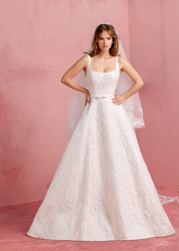 Romantic Scoop-Neck Embroidered A-Line Wedding Dress With Open Back by Anne Barge - Image 1