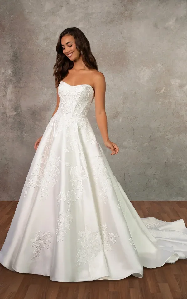 Strapless A-Line Wedding Dress With Lace Appliqué by Essense of Australia - Image 1