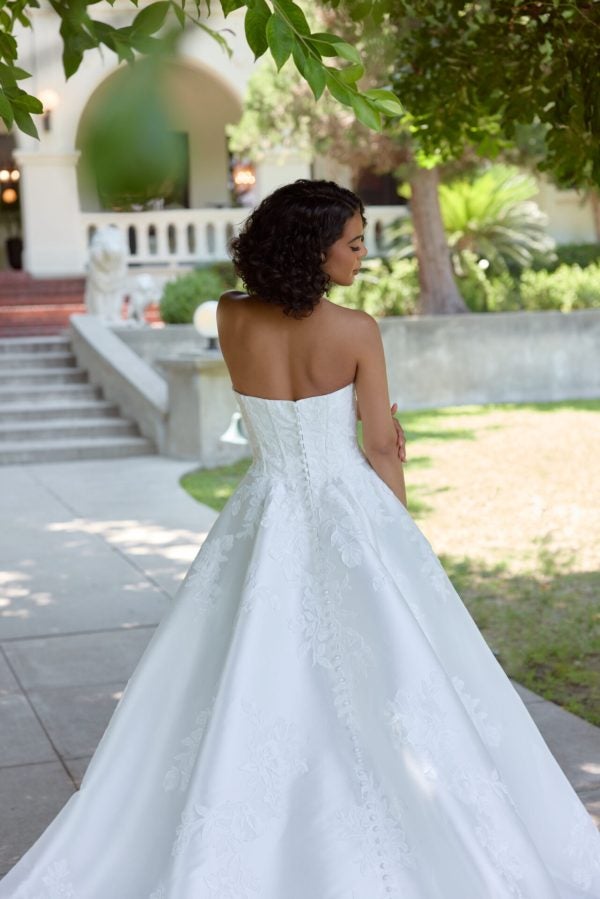 Strapless A-Line Wedding Dress With Lace Appliqué by Essense of Australia - Image 4